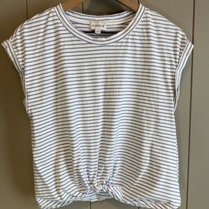 Evereve Blue & White Striped Tie Front Sleeveless Top Size S